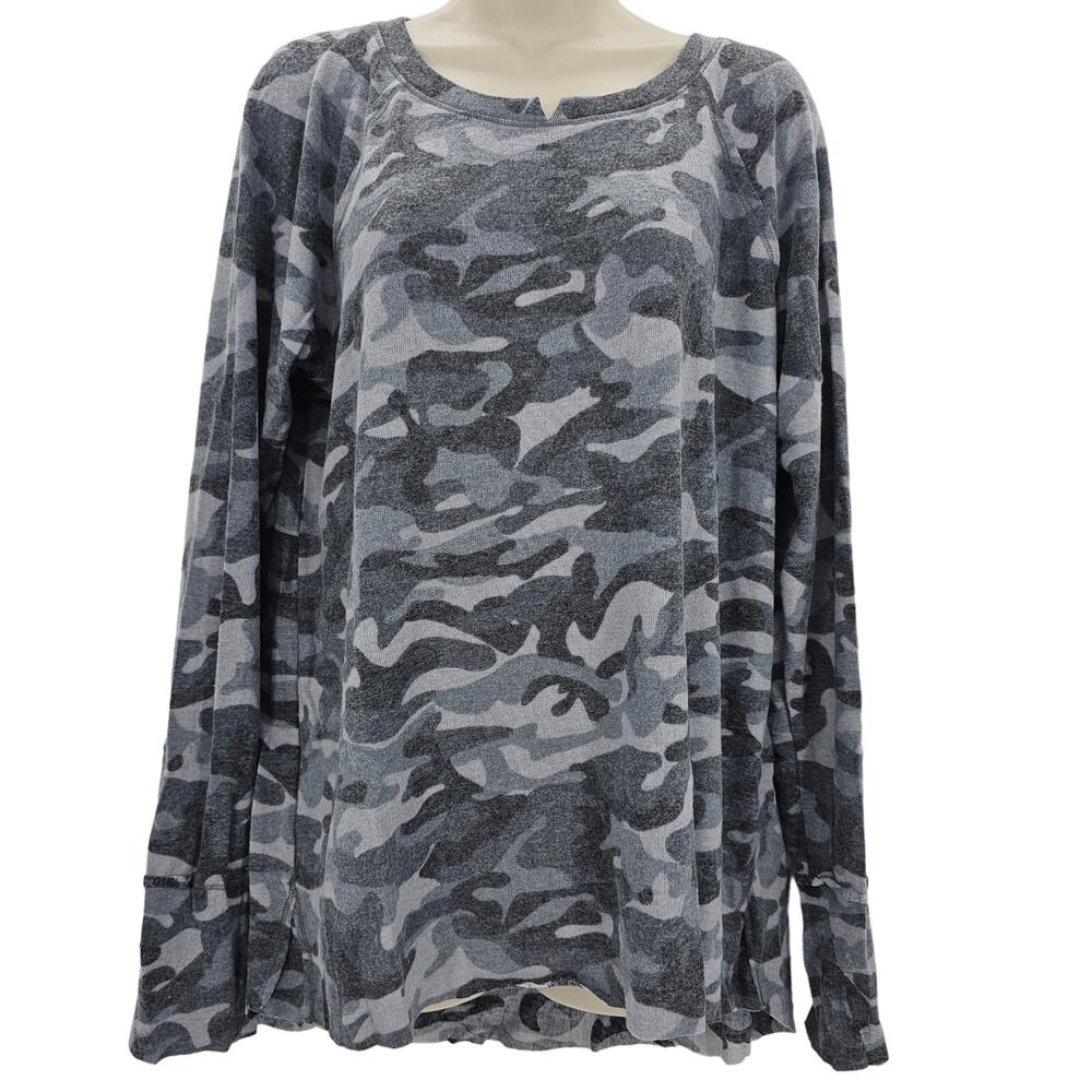 Michael Stars Woman's Size XL Madison Brushed Camo Long Sleeve Shirt Gray NEW